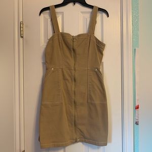 Tan or Khaki Zip Up Dress